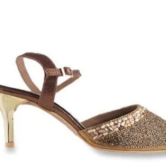 VINTAGE Haute Diva mochi Heels Sandals Slingback Golden Embellished Size 6 Re… - Picture 7 of 16